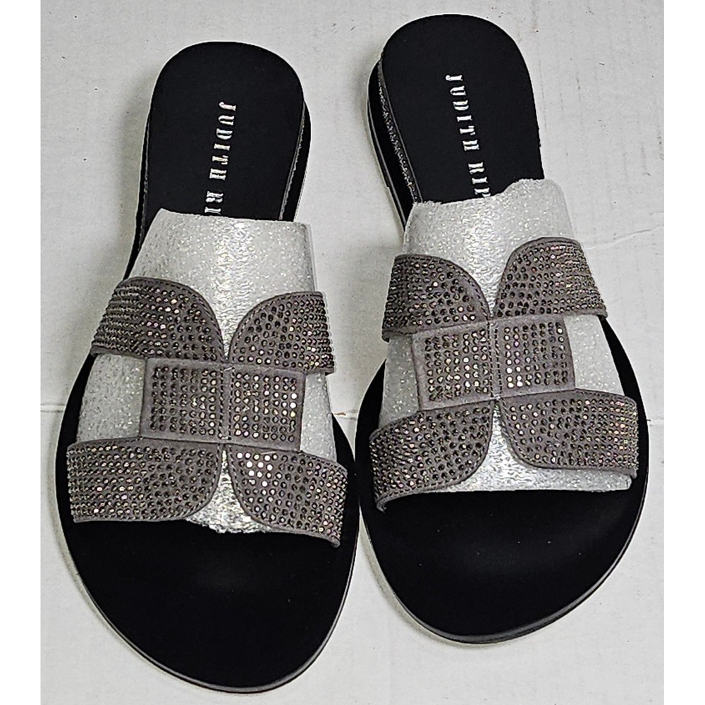 Judith Ripka Sloane Pewter Rhinestone Embellished Slide Sandals A276371 Size 5M - Picture 1 of 10